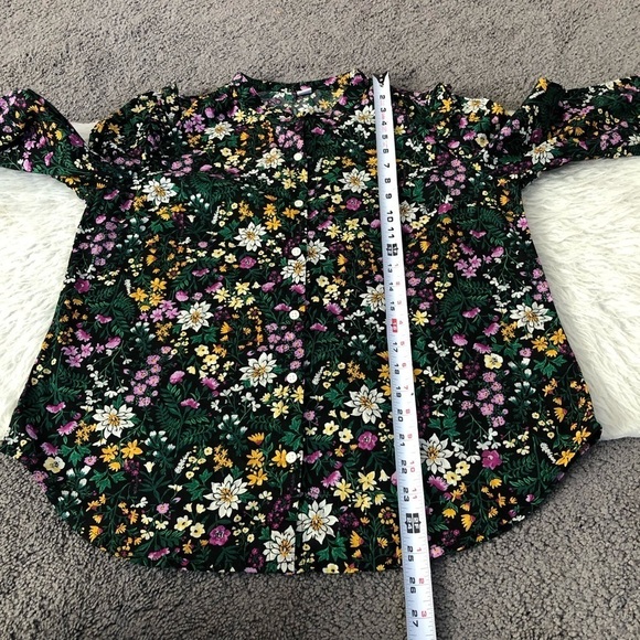 Old Navy floral print button down long sleeve shirt with ruffle shoulders Medium - Picture 7 of 8